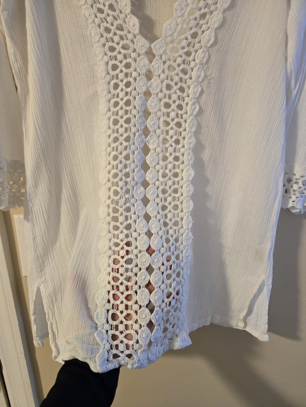Raviya White Crochet-Front Swim Coverup 100% Cotton